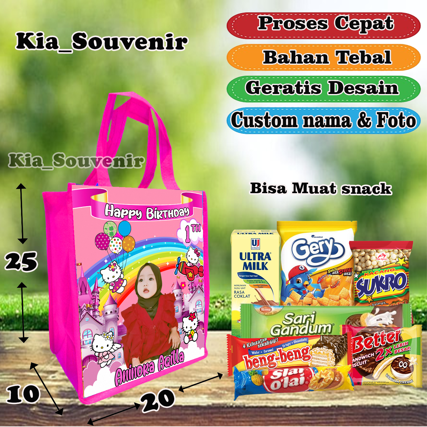 TAS ULTAH KARAKTER HELOKITY/tas ultah karakter / tas ultah foto custom / tas ulang tahun / goodie bag…