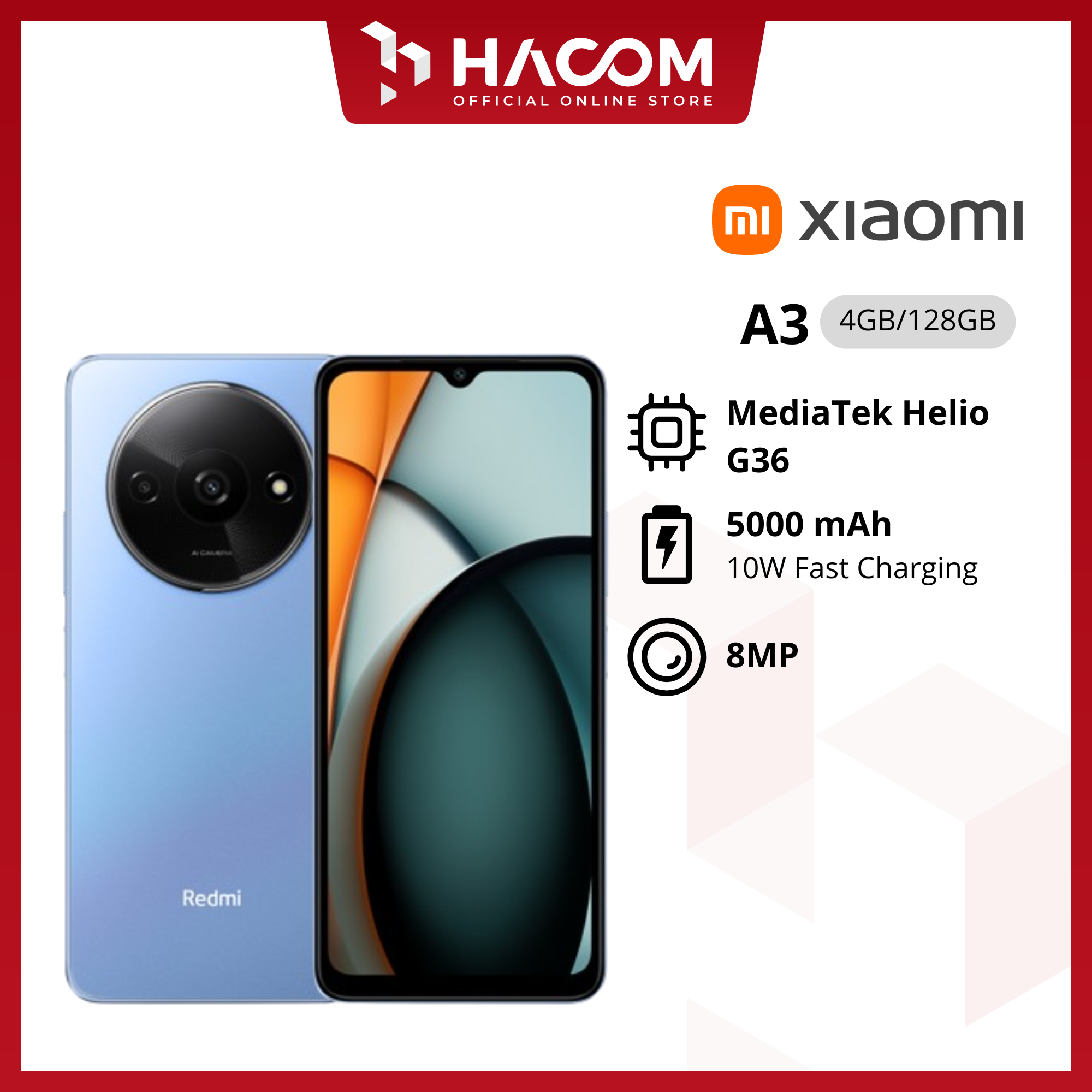 XIAOMI REDMI A3 4/128GB GARANSI RESMI Giá 1,099,000 Đồng*Miễn phí vận chuyển
