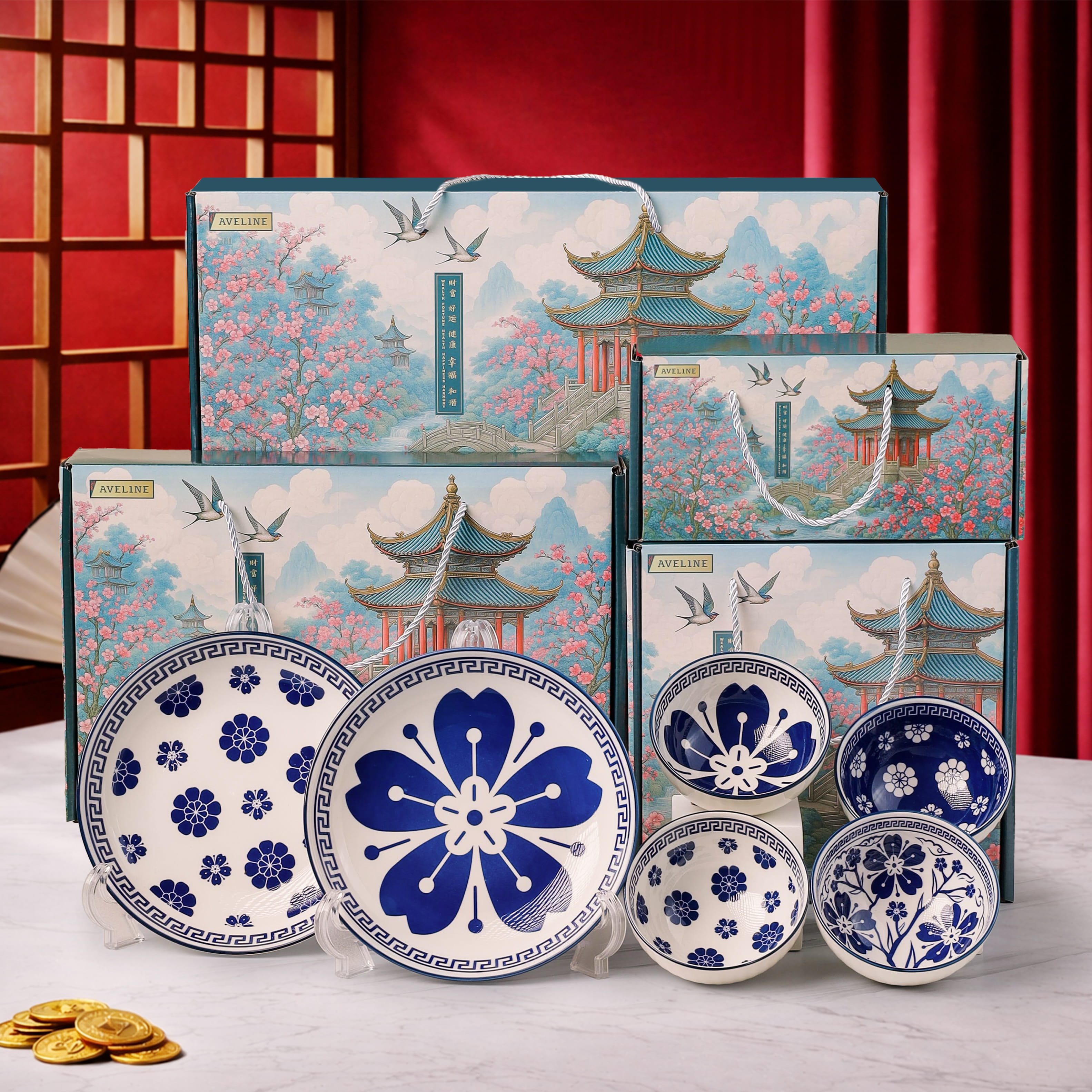 Clotee Hampers Ceramic Bowls pernikahan hadiah / pernikahan Souvenirs hadiah box Motif Bowls