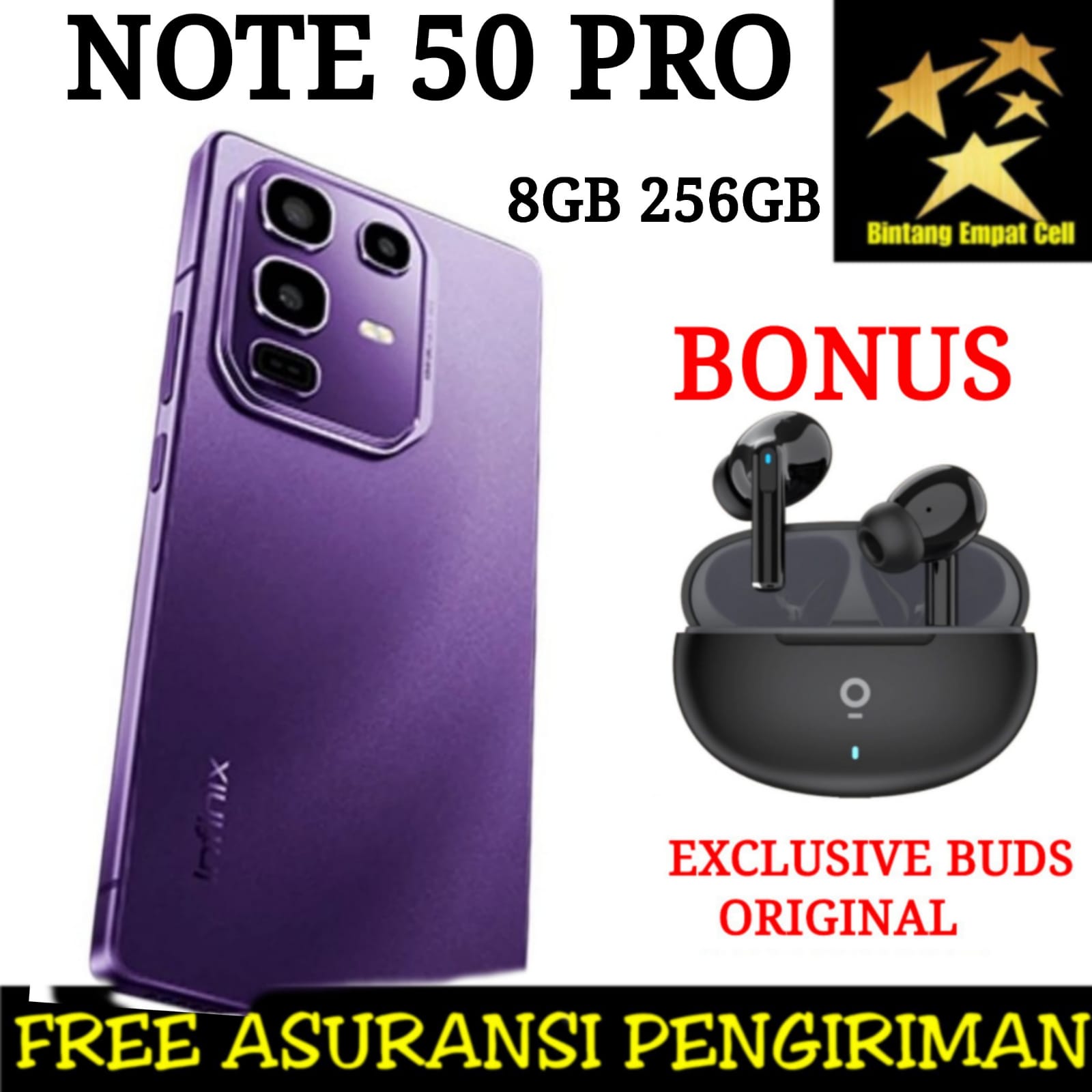 INFINIX NOTE 50 PRO 8/256 FREE WIRELESS CHARGING GARANSI RESMI [HELIO G100 AMOLED 6.78 INCH 50MP CAMERA 5200MAH BATTERY] Harga  2,979,000 Ringgit*Penghantaran Percuma