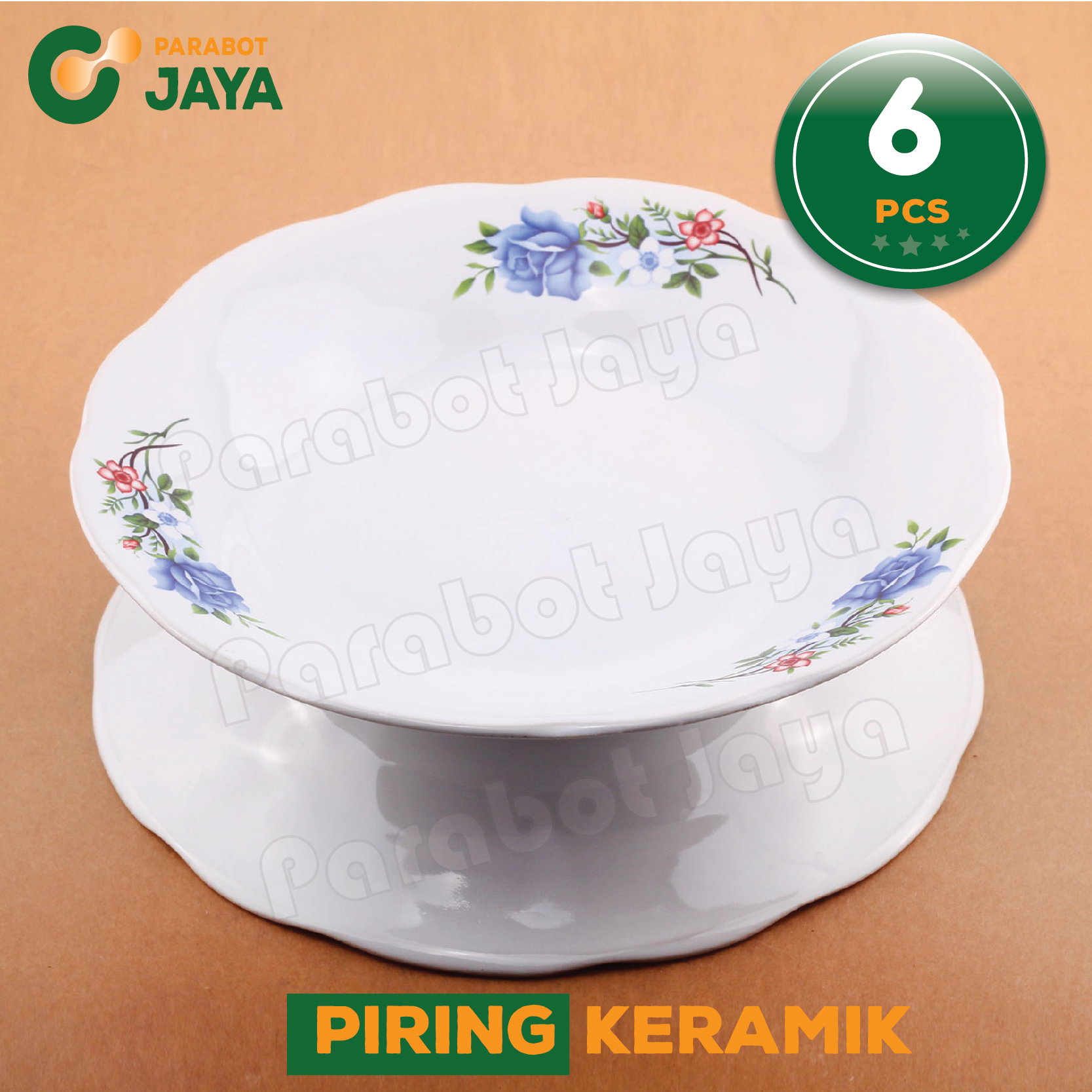 Parabot Jaya - Set of 6 Pcs - Lucky Flower Ceramic Plates Random / Size 9 - Beautiful Plates - Flower…