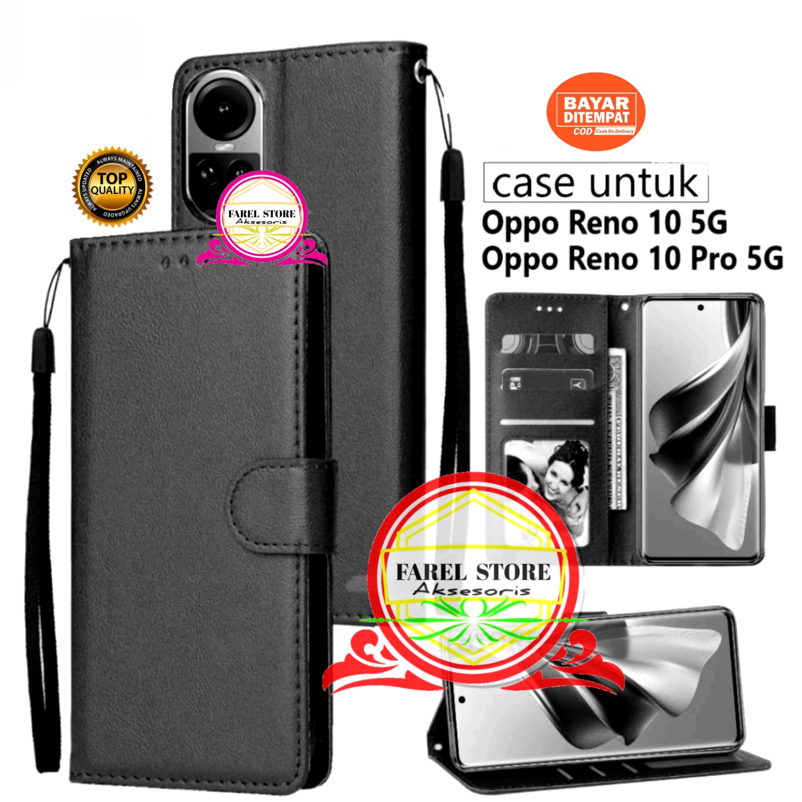 WBWONE Leather Folio Cover per OPPO Reno 10 5G / Reno 10 Pro 5G, Goffratura a Farfalla Custodia in Pelle PU Magnetica Libro Flip Portafoglio Case con [Funzione Stand]. Nero