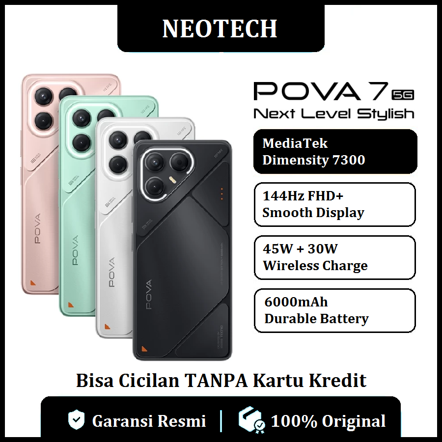 TECNO POVA 7 5G (8GB + 128GB/256GB) 6000 mAh, Mediatek D7300 Ultimate, 144Hz Smooth Display , 50MP Primary Camera - Bisa Cicilan Tanpa Kartu Kredit - Garansi Resmi 1 Tahun - HP Murah ( Kredivo, Laz Pay Later, Bisa COD, OVO, Original ) Harga  2,998,000 Ringgit*Penghantaran Percuma