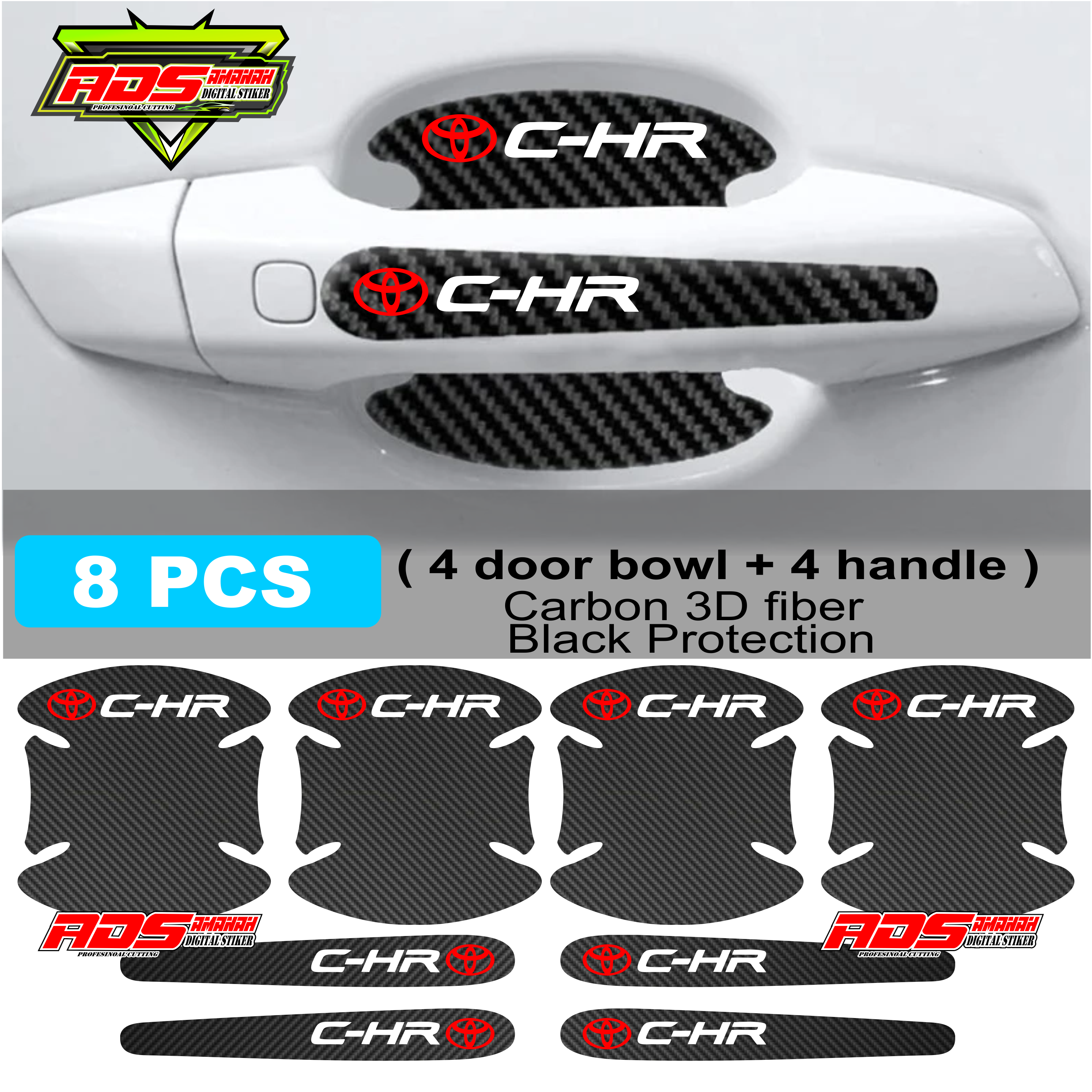 8Pcs Stiker Carbon 3D Pelindung Handle Pintu Mobil Toyota Chr Terbaru Harga 35,000 rupiah*Gratis Ongkir