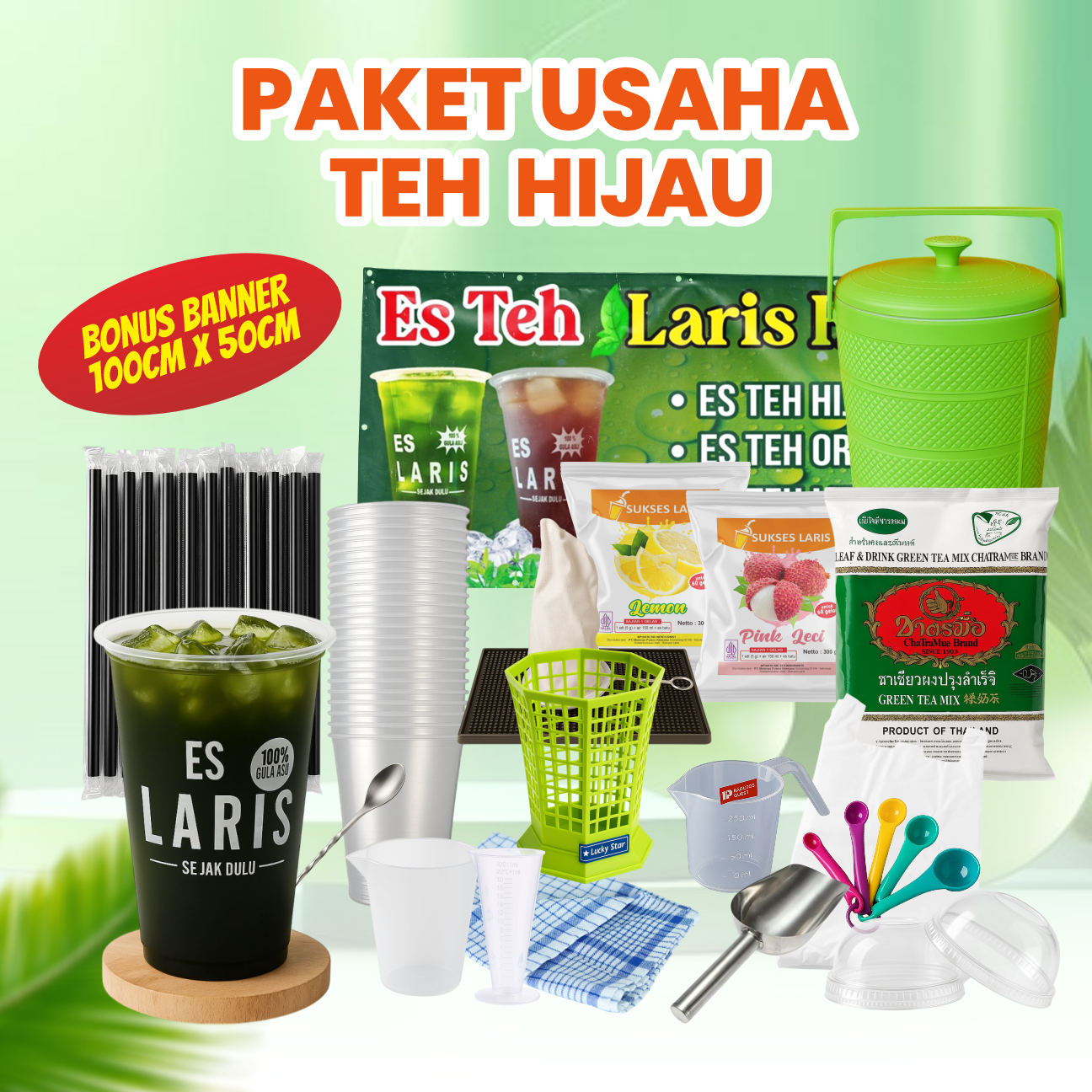 TEH Hijau Paket Lengkap | Paket Usaha TEH Hijau ES TEH | TEH Hijau Chatramue Paket Jualan Minuman