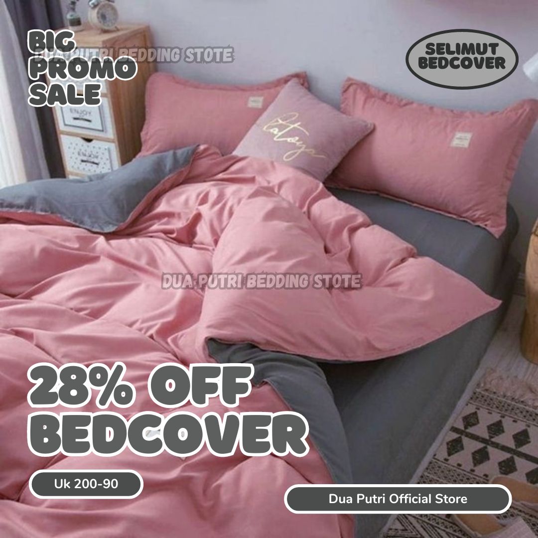 Bedcover Set Sprei 1 Set Bed Cover Polos Kombinasi TwoTone Simple Aesthetic