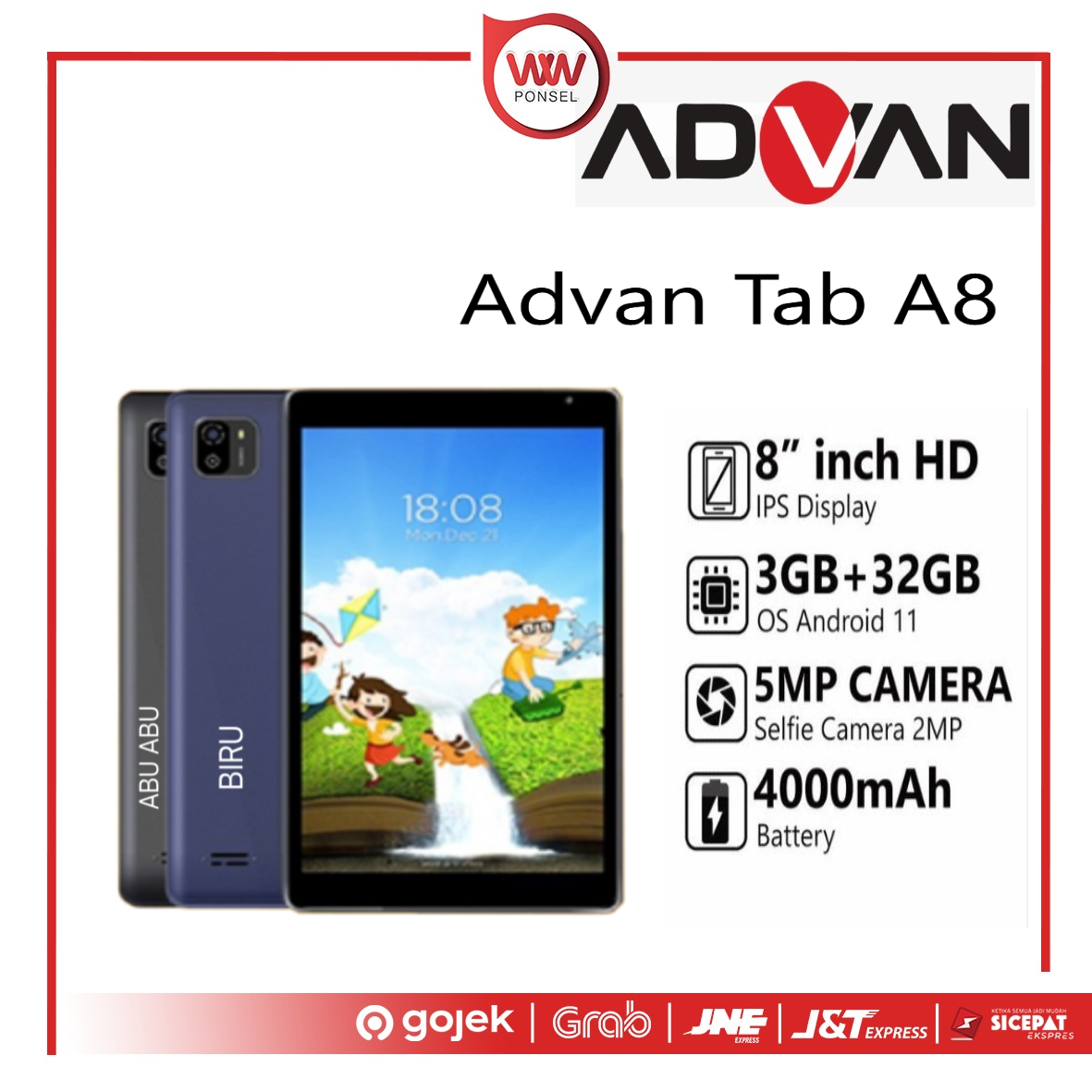 Hp advan tab A8 ram 3GB internal 32GB garansi resmi Harga 1,350,000 rupiah*Gratis Ongkir