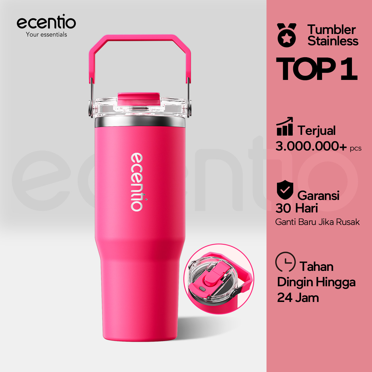 Ecentio Valentine's & Ramadan Gift - Thermos Bottle Lasts 64 Hours, 2in1 Tumbler Bottle, Romantic Gift for Couples/Family [Limited Edition] Harga 128,000 rupiah*Gratis Ongkir