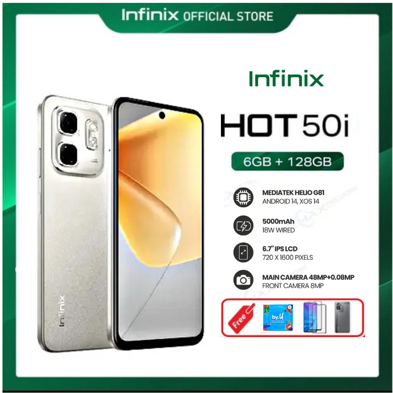 Infinix Hot 50i 6/128GB-up to 12GB extended RAM Harga  1,300,000 Ringgit*Penghantaran Percuma