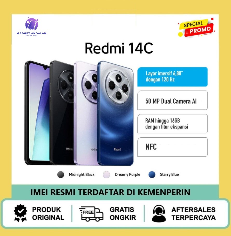 Redmi 14C (6GB/128GB) (8GB/256GB) | NFC - 50 MP dual kamera AI Harga  1,350,000 Ringgit*Penghantaran Percuma
