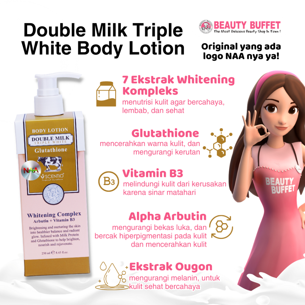 Scentio Double Milk Triple White Body Lotion Beauty Buffet Body Care Lotion  Penghilang Flek Hitam Lotion Perawatan Kulit - Lazada | Lazada Indonesia