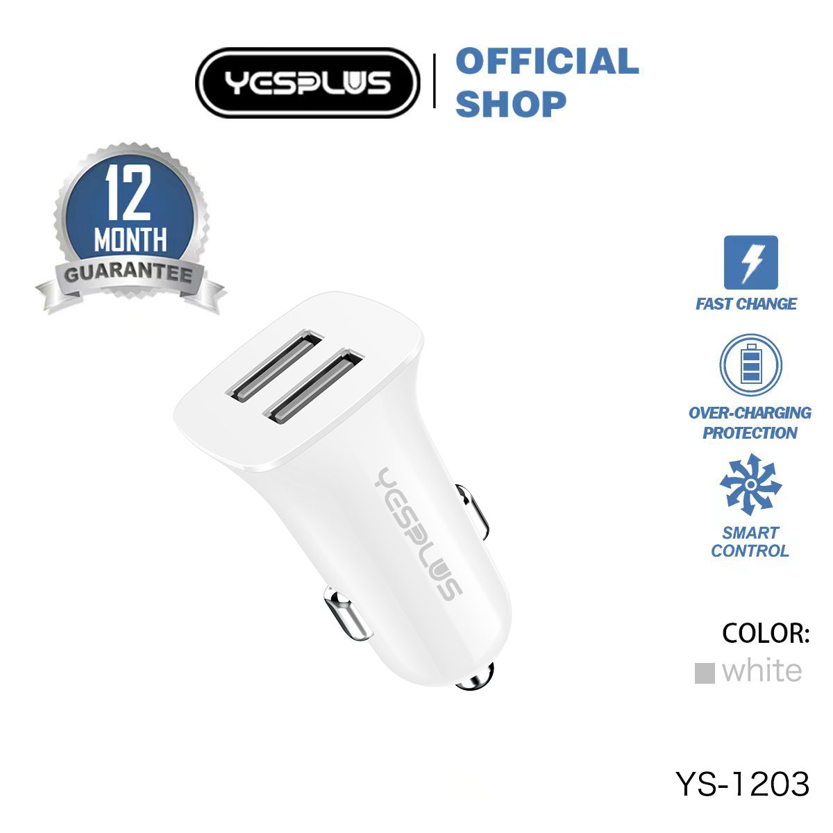 YESPLUS YS-1203 Fast Charger 2.4A Two USB Car Charger - YS1203 Harga 13,899 rupiah*Gratis Ongkir