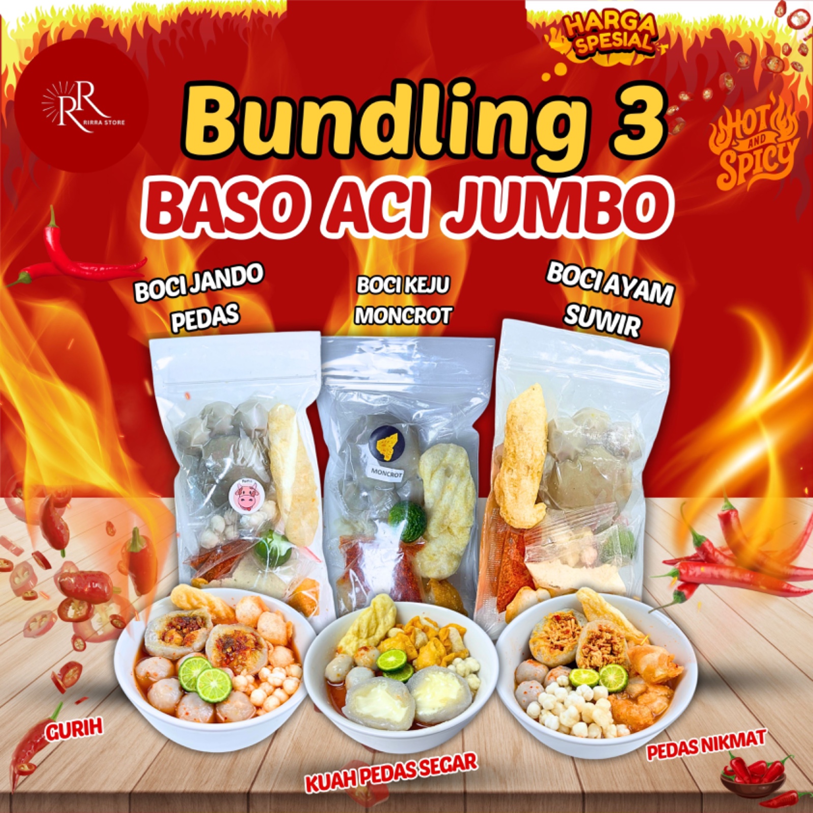 BASO ACI TETELAN PEDAS JUMBO CABAI RAWIT 7 BUNGKUS PAKET HEMAT
