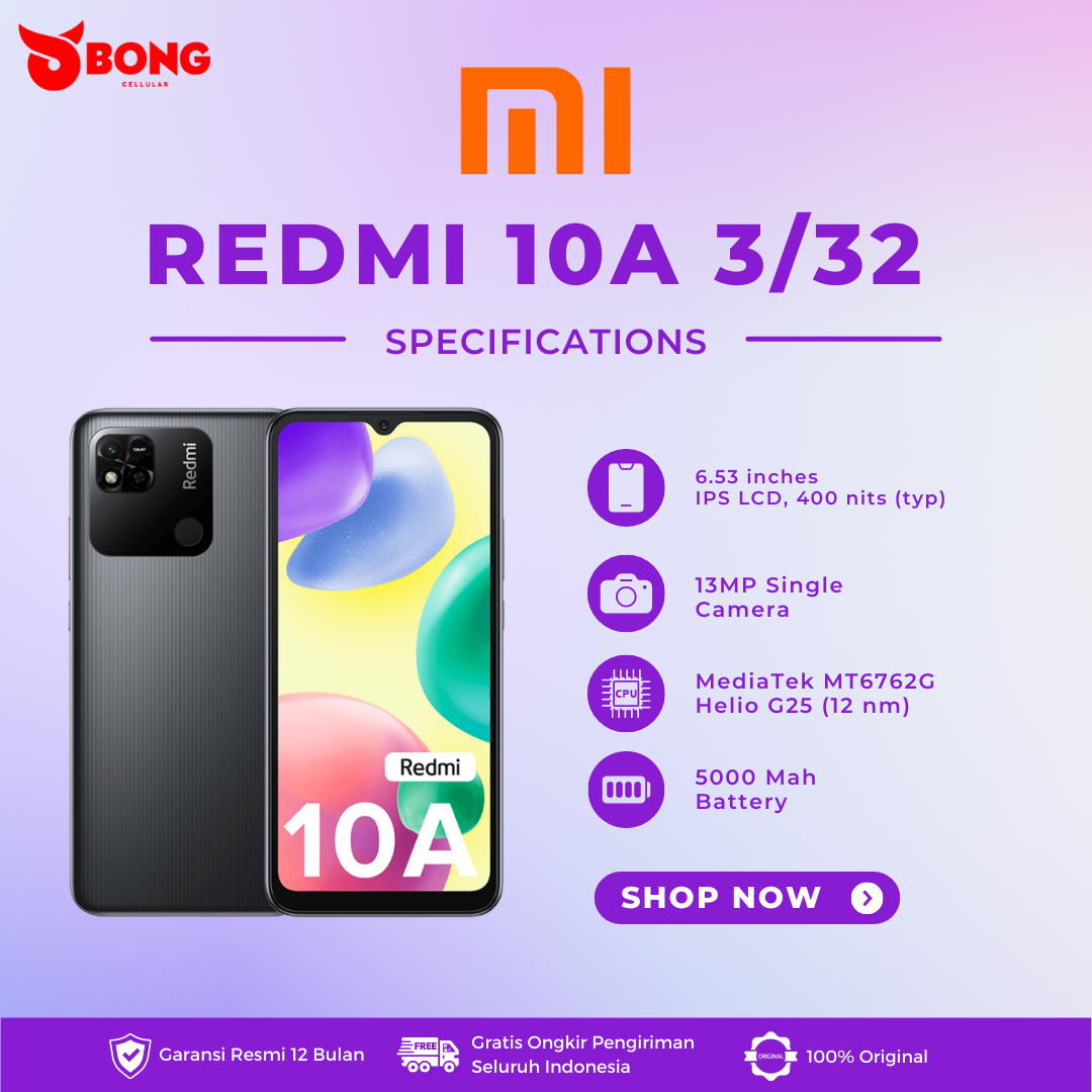 XIAOMI REDMI 10A RAM 3/32GB NEW GARANSI RESMI Harga 1,099,000 rupiah*Gratis Ongkir