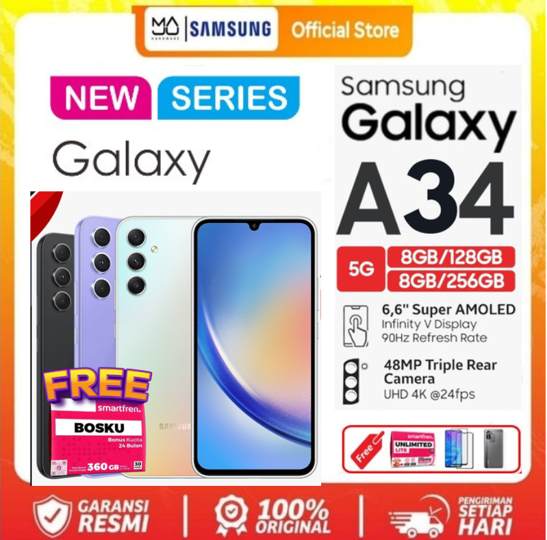 Handphone Samsung Galaxy A34 5G RAM 8/256GB camera triple 48 MP-best seller Harga  2,950,000 Ringgit*Penghantaran Percuma