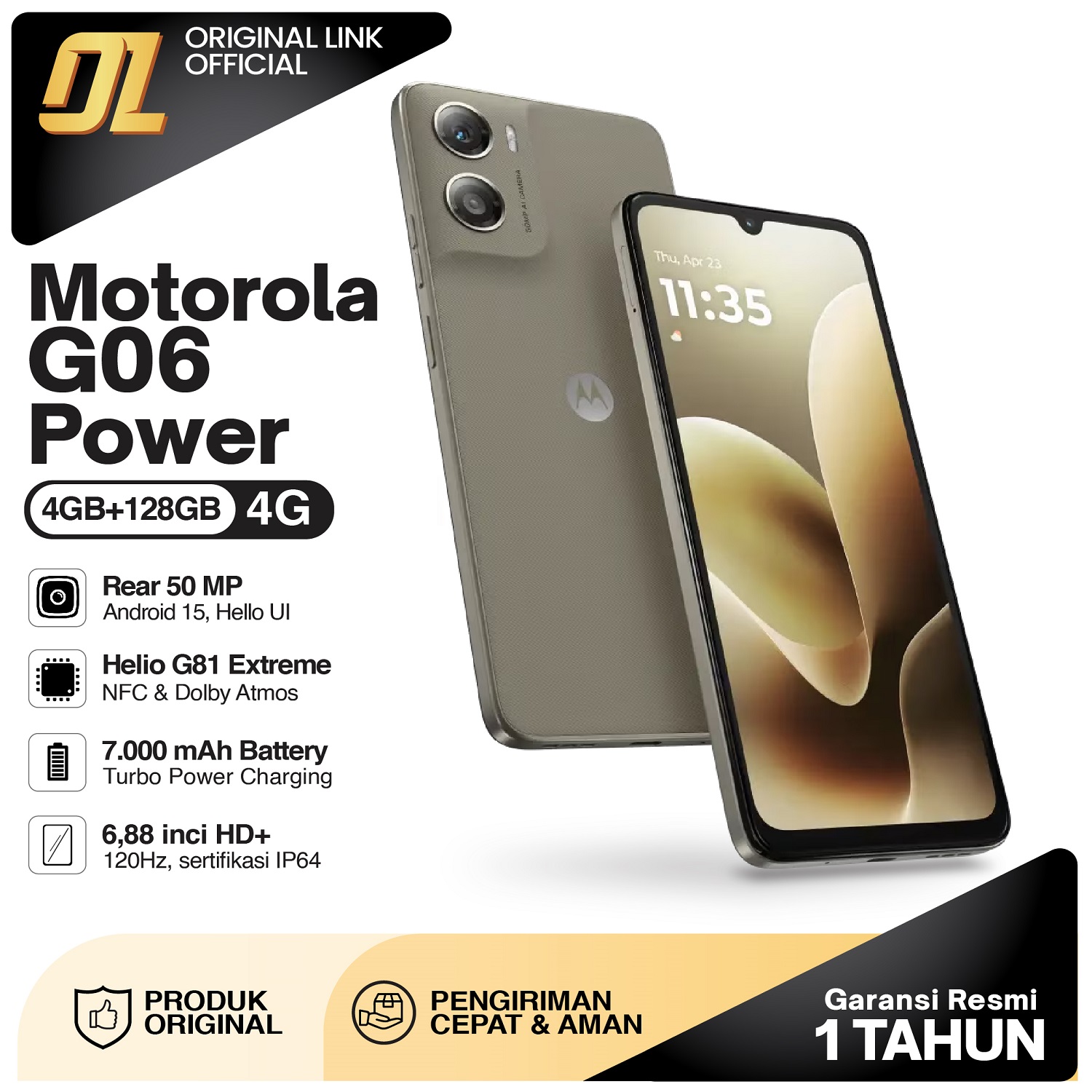 Motorola G06 Power 4/128 Gb Ram 4Gb 128Gb Original Smartphone Harga 1,470,000 rupiah*Gratis Ongkir