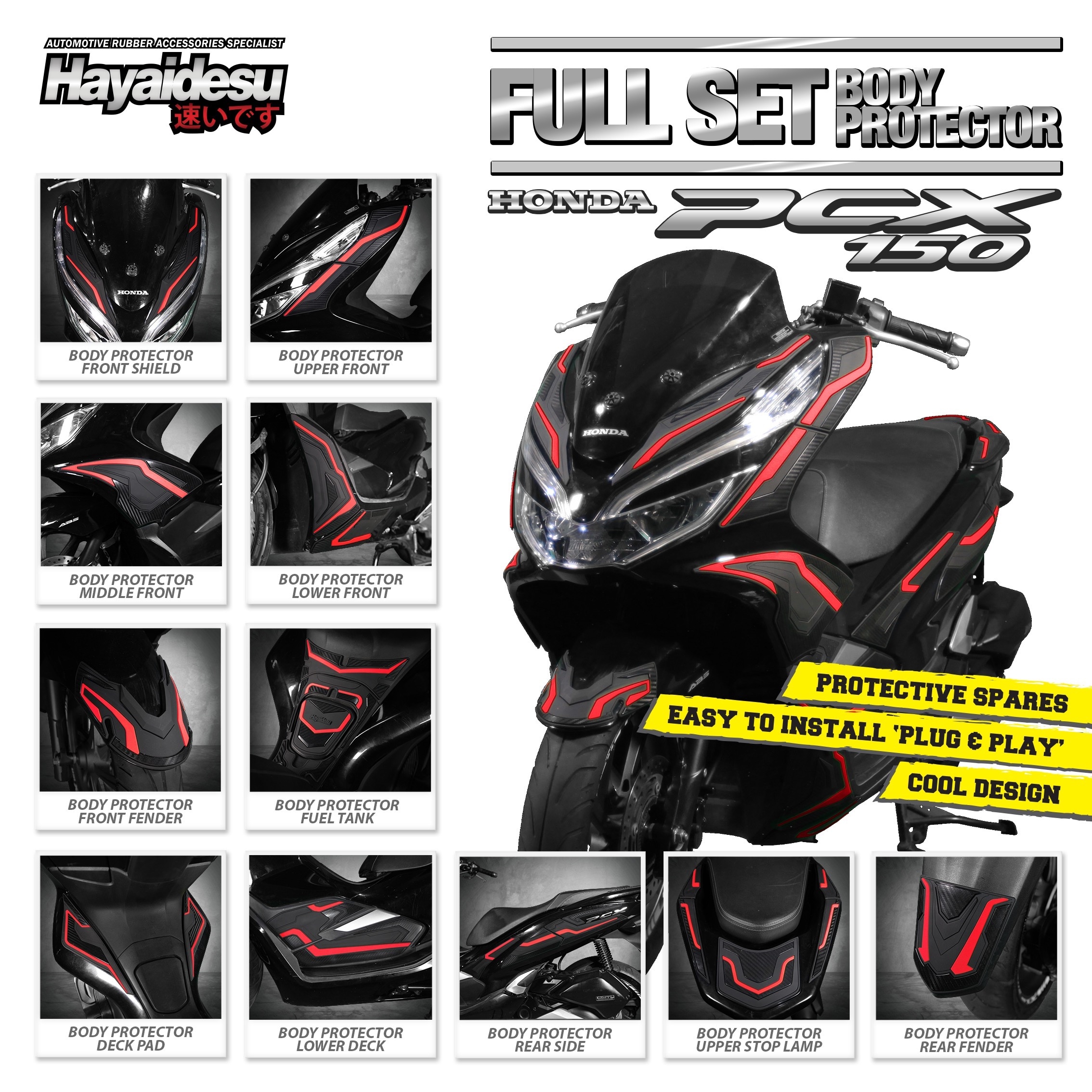 Hayaidesu Full Set Body Protector Honda PCX Harga 1,206,900 rupiah*Gratis Ongkir