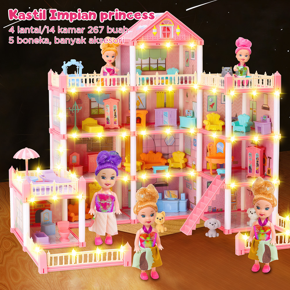 TATAjoy 222PCS Princess Castle Game 11 House Barbie Home Doll House Play House Kado Birthday Girl Abor…