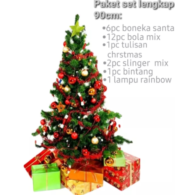 Pohon Natal 90 Cm Komplit Dengan Hiasan + Lampu dan Pohon Natal Polos / Ornamen Natal