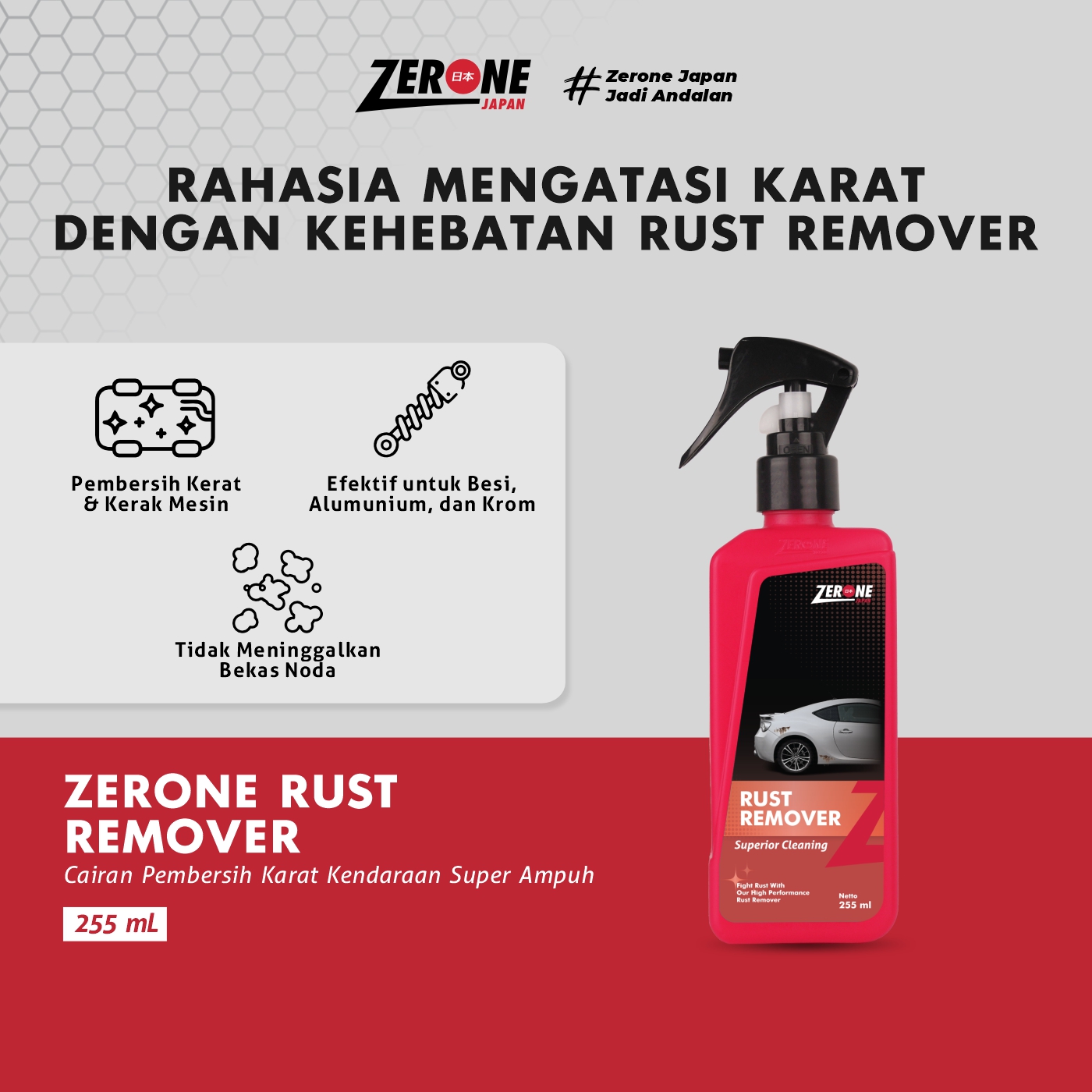Zerone Rust Remover 255 ml Pembersih Kerak Karat Besi Alumunium Harga 99,500 rupiah*Gratis Ongkir