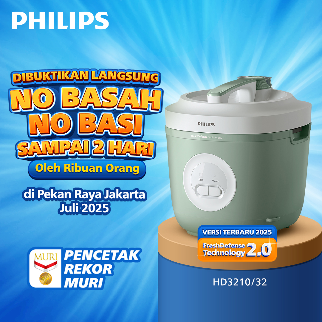 Philips Rice Cooker 1.8 L - 3000 Basic Series Hd3210/32 - Green - Non-Stick - Freshdefense Technology - No Basi Rice - 400 Watt, Philips Rice Cooker, Rice Cooker, Magicom, Mejikom, Philips Rice Cooker Harga  586,000 rupiah*Gratis Ongkir