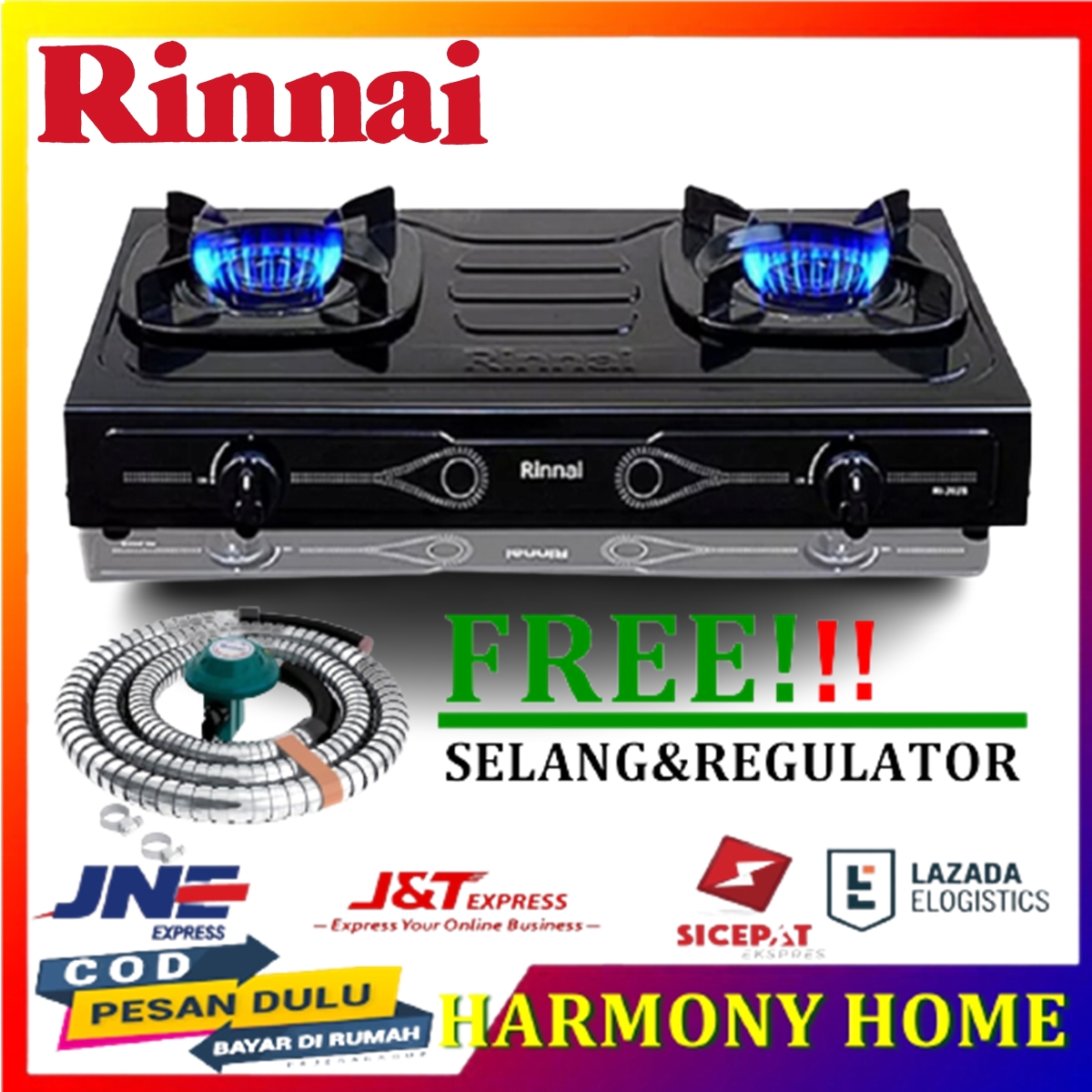 PROMO Kompor Gas 2 Tungku RINNAI RI 202S &PLUS SELANG GAS&REGULATOR SNI Harga  340,000 rupiah*Gratis Ongkir