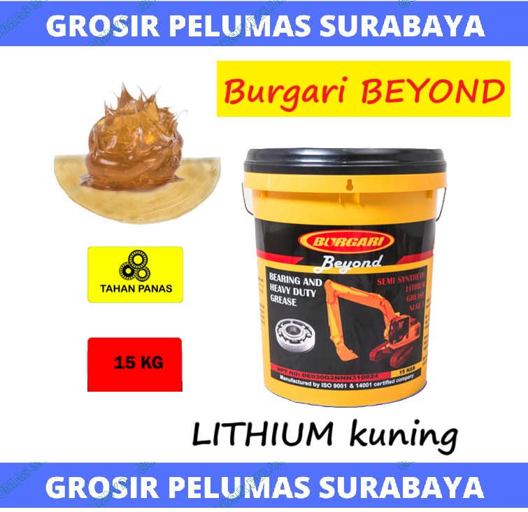 Burgari beyond pail 15 kg lithium grease 400 EP NLGI 3 Lithium grease yellow multipurpose stempet bearing CVT Laker 15 kg Harga 1,499,999 rupiah*Gratis Ongkir
