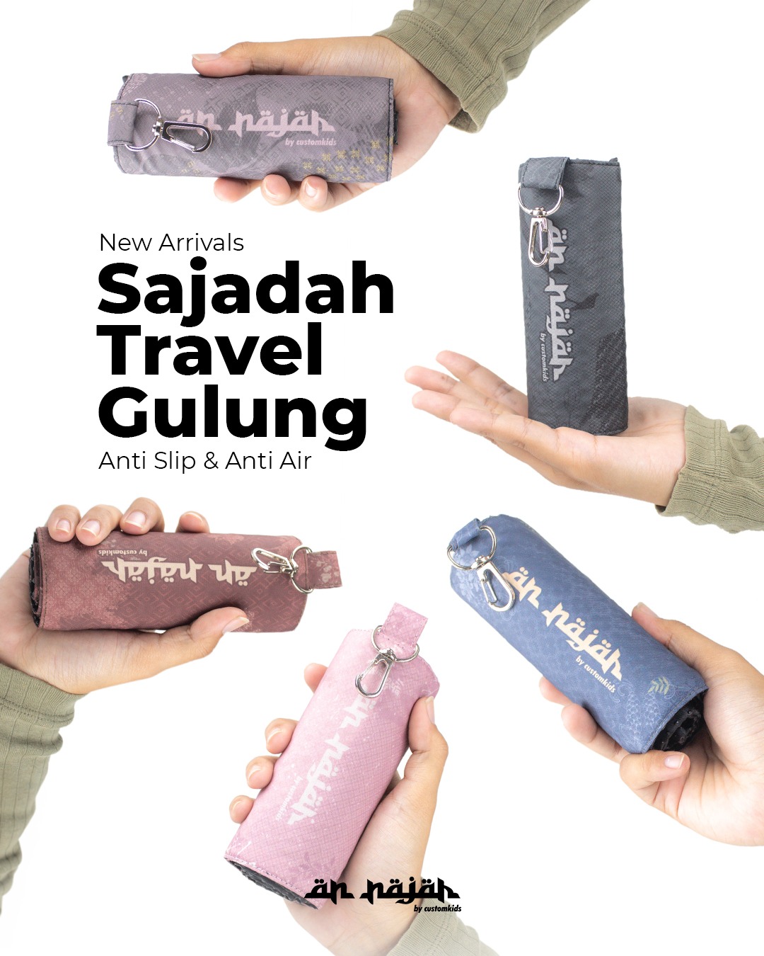 Sajadah Travel Genggam / Gulung Anti Slip Premium untuk Souvenir Hadiah Pernikahan Haji dan Umroh Olicβ¦