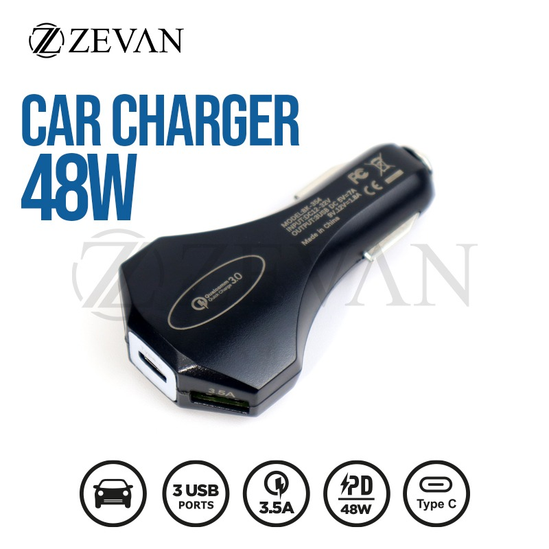 ZEVAN Charger Mobil Motor 48W Fast Charging Dengan 2 USB Ports Harga 46,000 rupiah*Gratis Ongkir