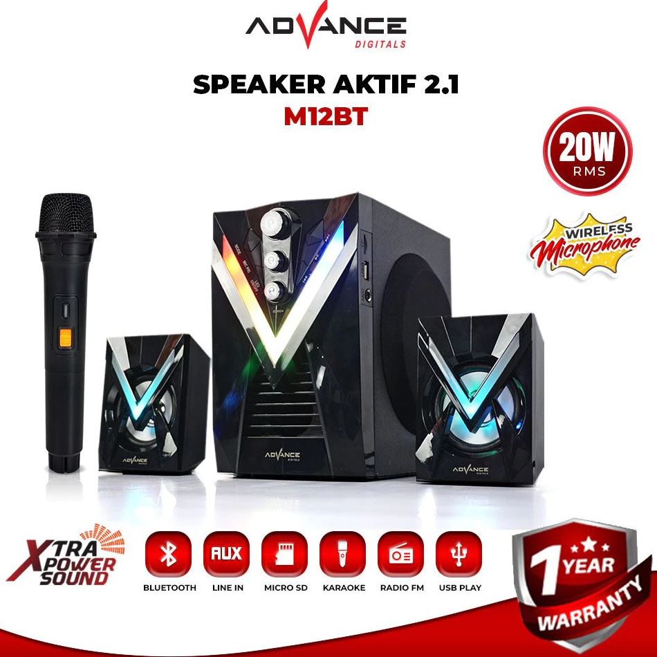 Advance M12BT Speaker Bluetooth Karaoke Wireless Subwoofer Super Bass Aktif BONUS Mic Wireless Harga 336,900 rupiah*Gratis Ongkir