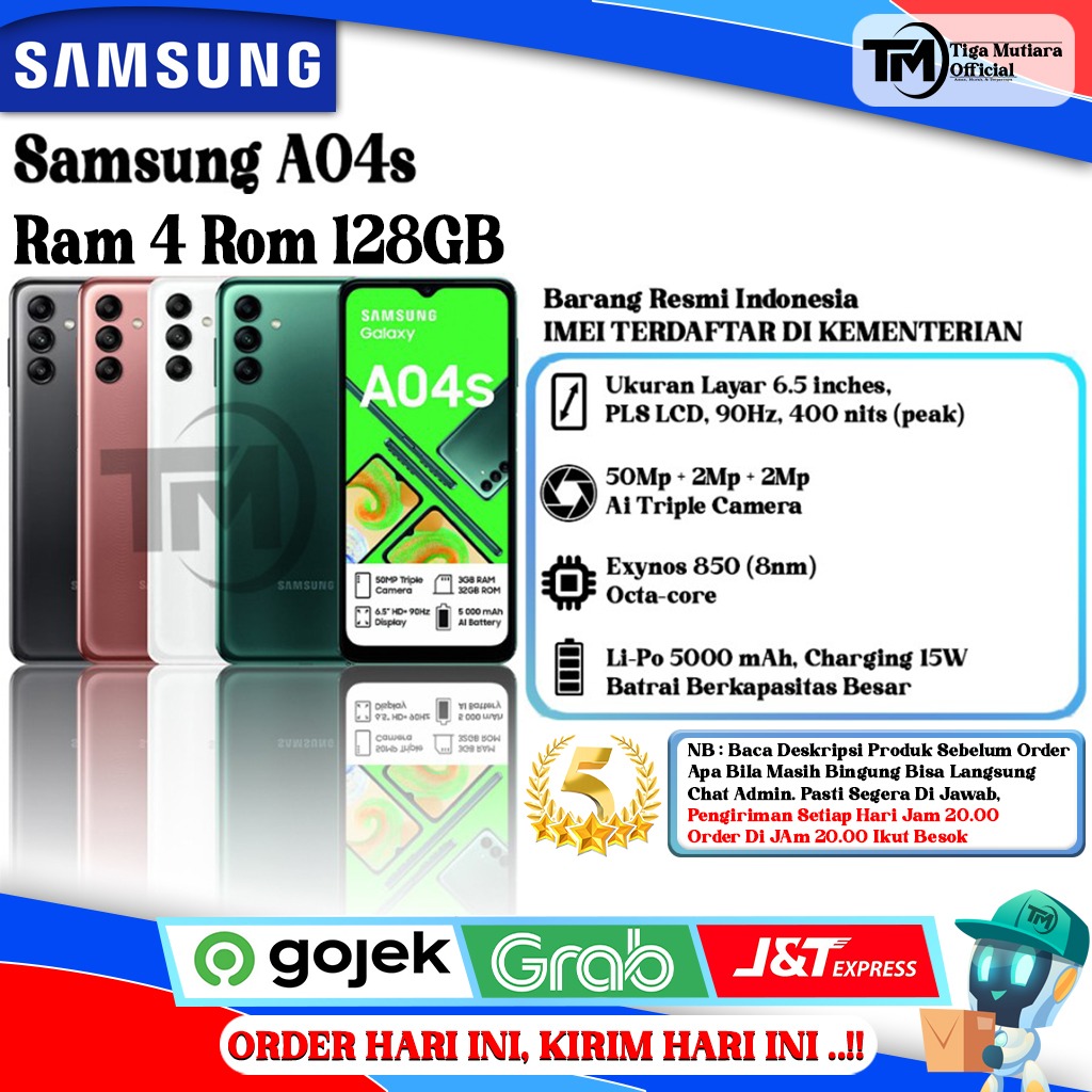 Samsung A04s Ram 4 Rom 128GB Harga  1,449,000 Ringgit*Penghantaran Percuma