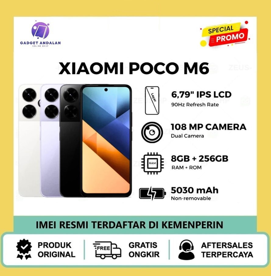 POCO M6 (8GB+256GB) | Kamera utama 108 MP kelas pro | Helio G91-Ultra Harga 1,629,000 rupiah*Gratis Ongkir
