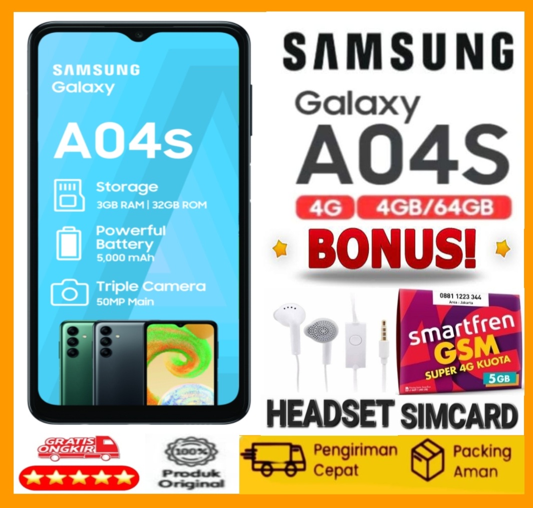 HP MURAH BISA KREDIT - SAMSUNG GALAXY A04S 4/64GB | OS Android | Bateryy 5000 mAh | Chipset Exynos 850 | Bergaransi | FULLSET Harga 1,200,000 rupiah*Gratis Ongkir