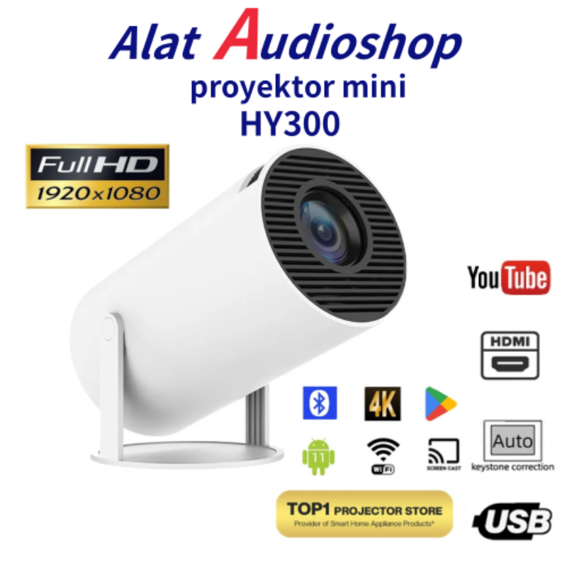 Projector hy300 Android 11.0 Smart Box 8000 projector 4K Super HDMI 720p flexible projection laser projector portable WiFi wireless phone Harga  415,000 rupiah*Gratis Ongkir