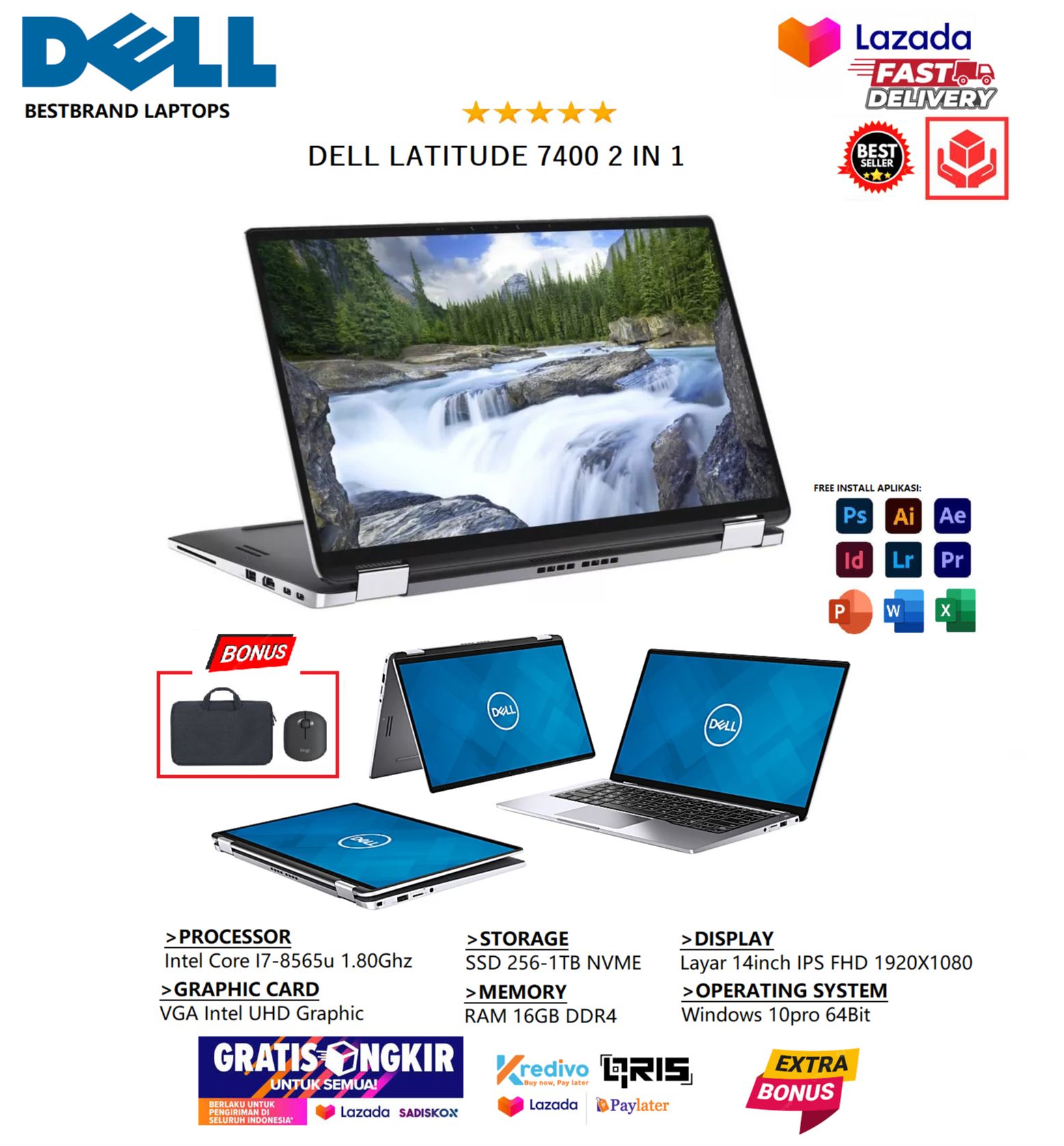 Laptop Dell Latitude 7400 Core i7 GEN 16GB/1TB SSD BERGARANSI