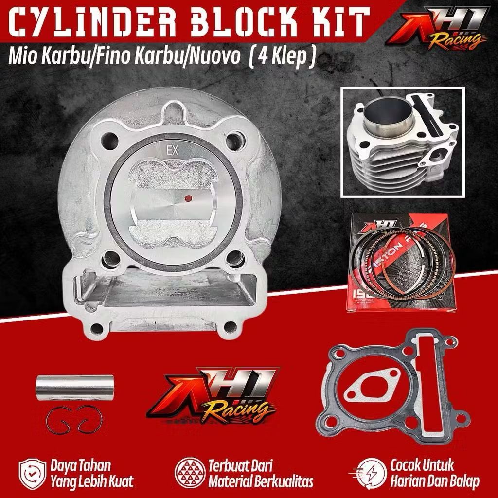 Boring block Blok Seher bore up 63 66 mm 4 Klep Mio Fino Nuovo karbu Mio smile sporty Soul AH1 racing iron casting Harga 553,800 rupiah*Gratis Ongkir