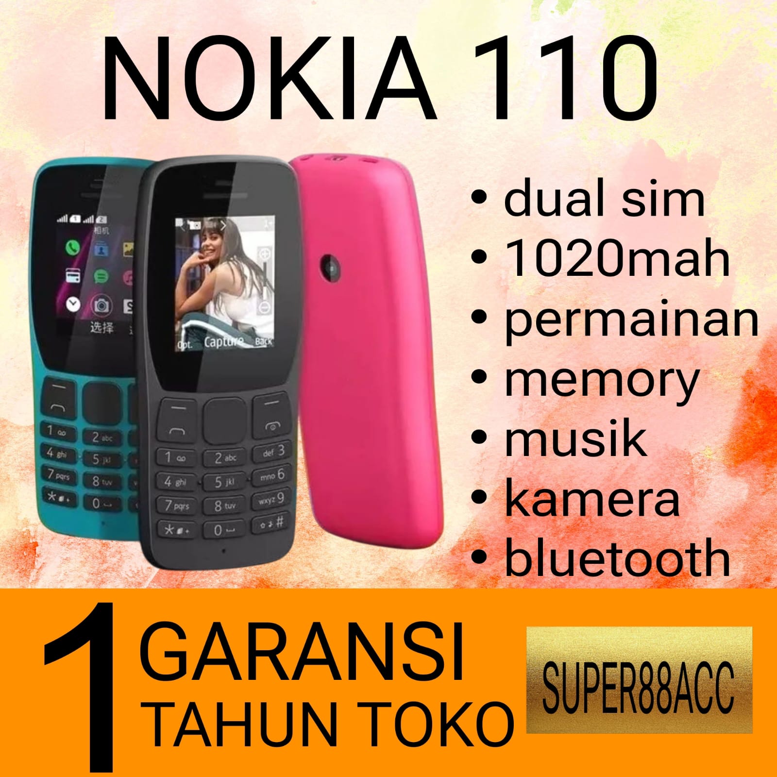New Nokia 110 2019 Cellphone [1 Year Warranty]-Camera, Mp3, Music, Radio, Memory Slot, Dual Sim | Durable Harga 118,900 rupiah*Gratis Ongkir