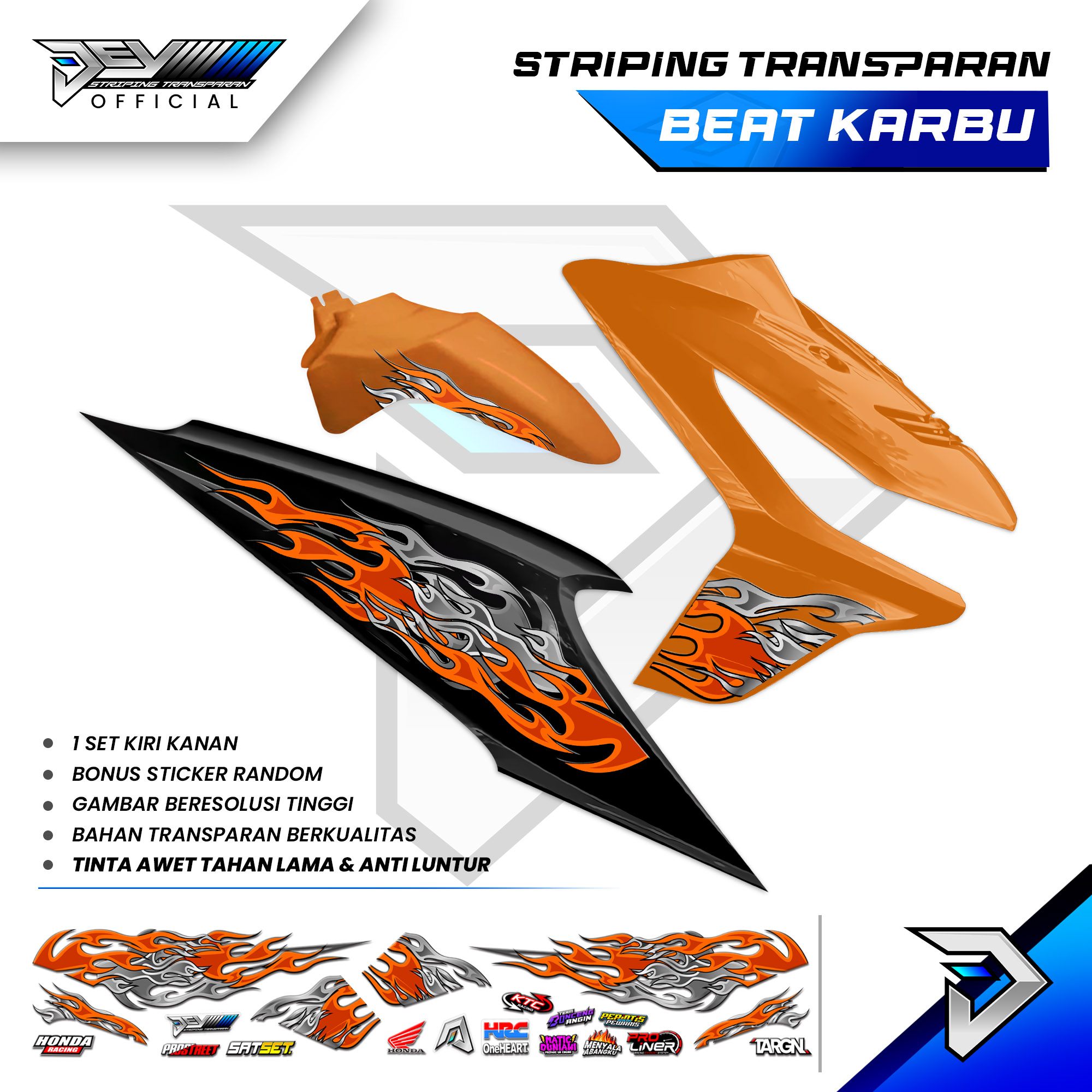 Transparent Striping Beat Karbu | Latest Fire Motifs | Honda Beat Carburetor Body Sticker Harga 35,000 rupiah*Gratis Ongkir