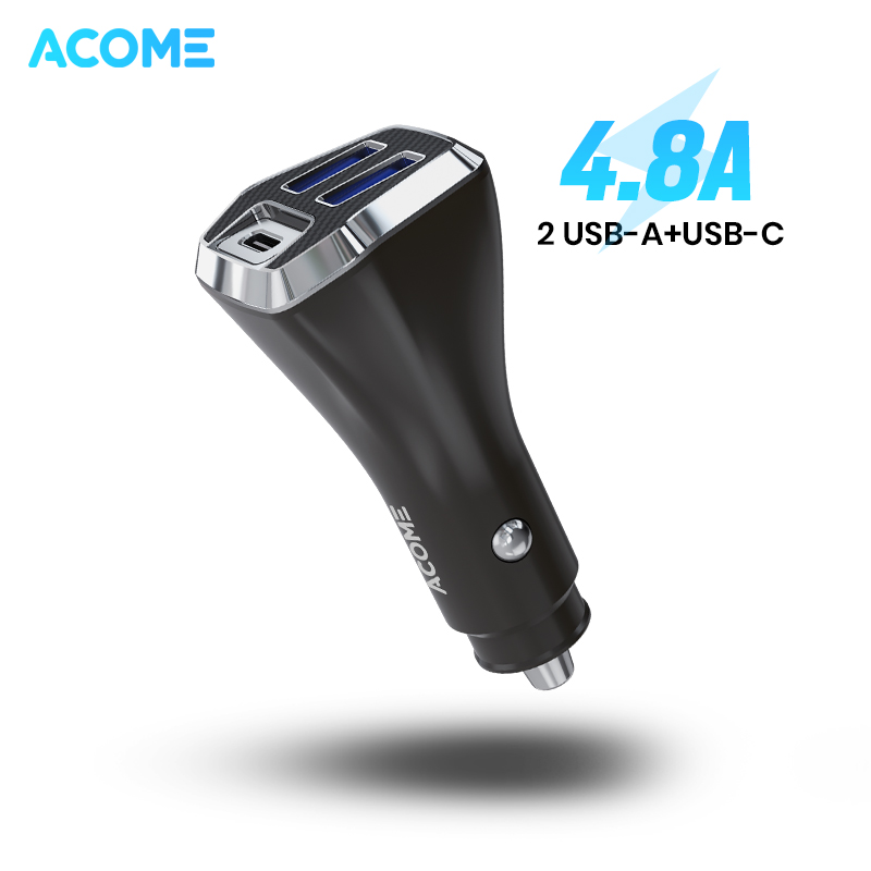 ACOME Car Charger ACC07 Dual Port USB-A USB-C 4.8A QC3.0 Colokan Mobil Support Fast Charging Device Black Original - Garansi 1 Tahun Harga 49,900 rupiah*Gratis Ongkir