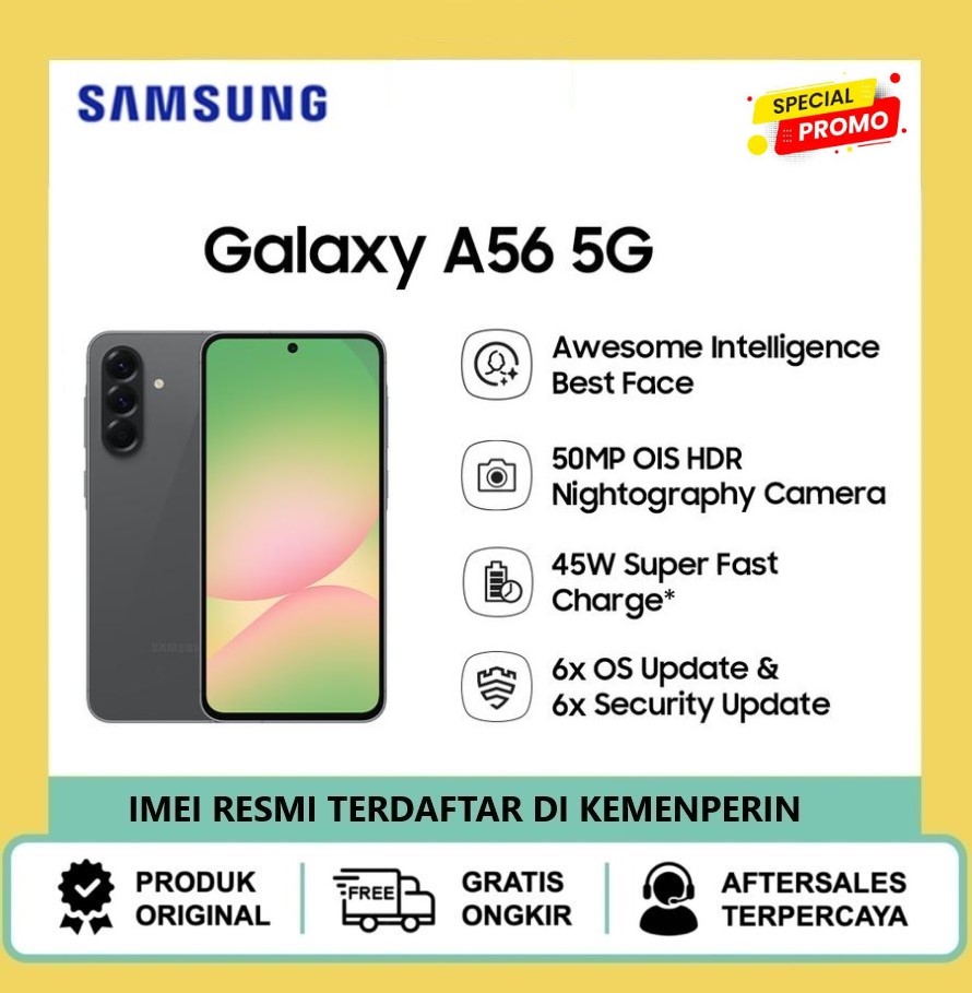 Samsung Galaxy A56 5G 12/256 GB - Galaxy AI | 50MP OIS HDR Camera | 45W Super Fast Charge Harga  4,890,200 Ringgit*Penghantaran Percuma