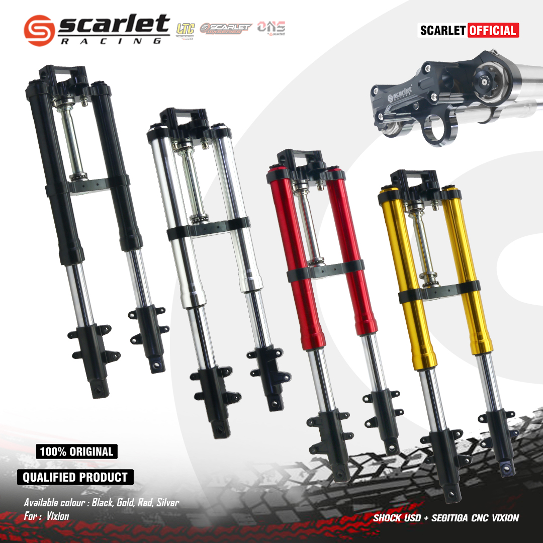 Scarlet Racing - Upside down Front Shock Usd Plus Triangle Cnc Byson Vixion Harga 2,990,000 rupiah*Gratis Ongkir