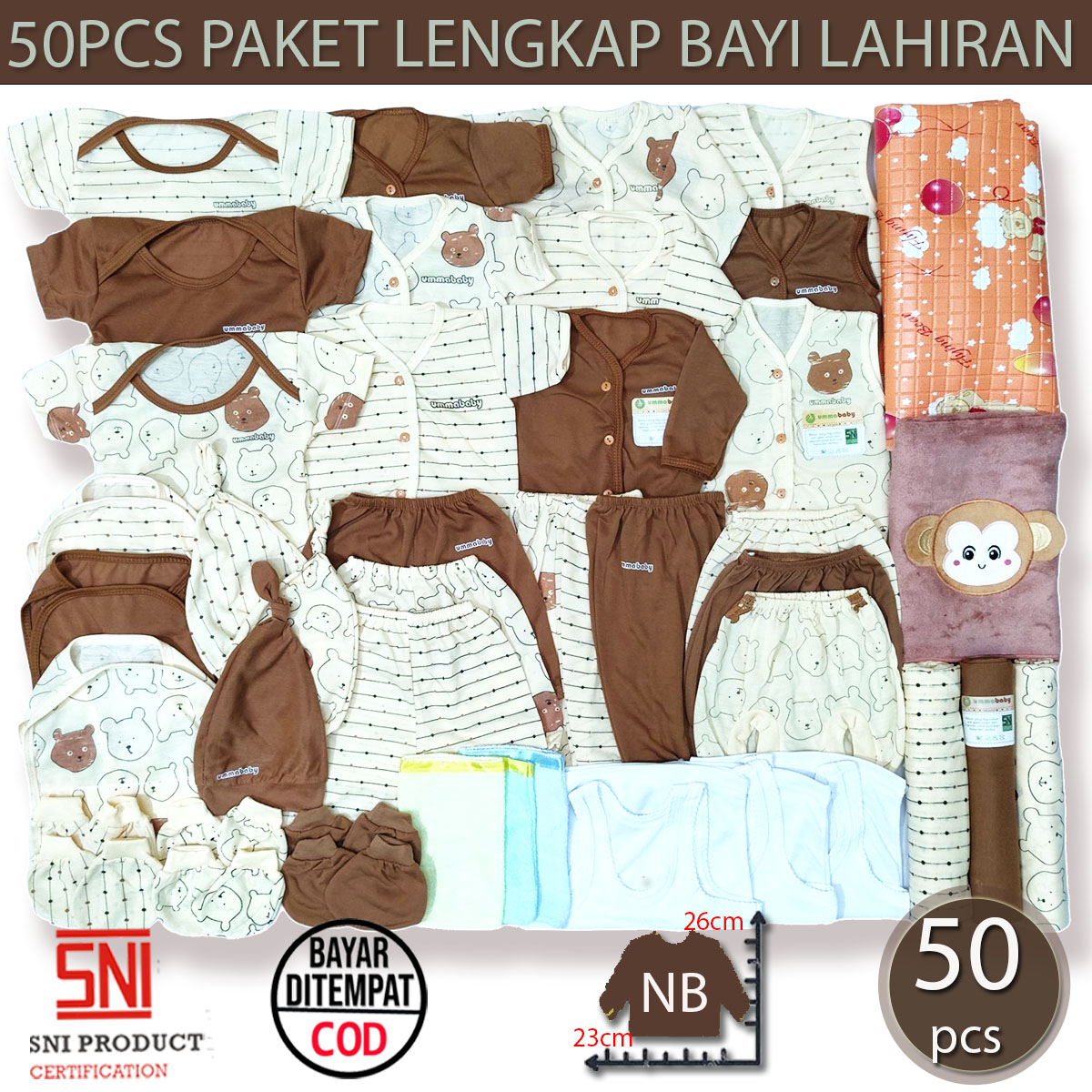 ummababyshop 50 Pcs Baju Bayi Setelan Lengan Panjang Kutung dan Pendek Baju Bayi New Born Usia 0-3 Bul…