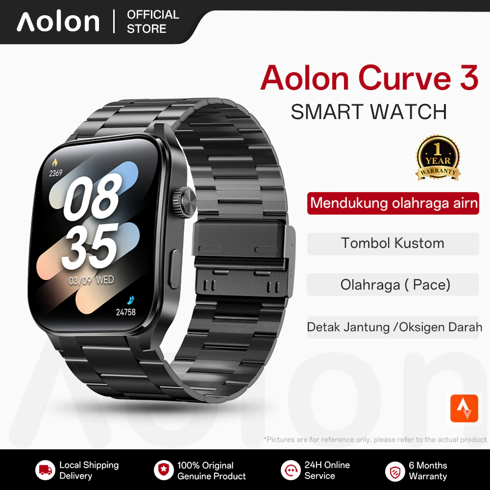 Aolon Curve 3 Jam tangan Smartwatch 1.93-inci Layar IPS Tombol Kustom Ip68 Tahan Air Panggilan WA Bluetooth Call Sleep monitoring smartwatch terbaru 2025 Harga  309,000 rupiah*Gratis Ongkir