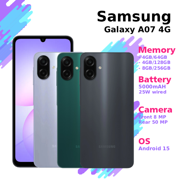 Android phone/smartphone Samsung Galaxy A07 4G 4/64GB | 4/128GB | 8/256GB Harga  1,459,510 Ringgit*Penghantaran Percuma