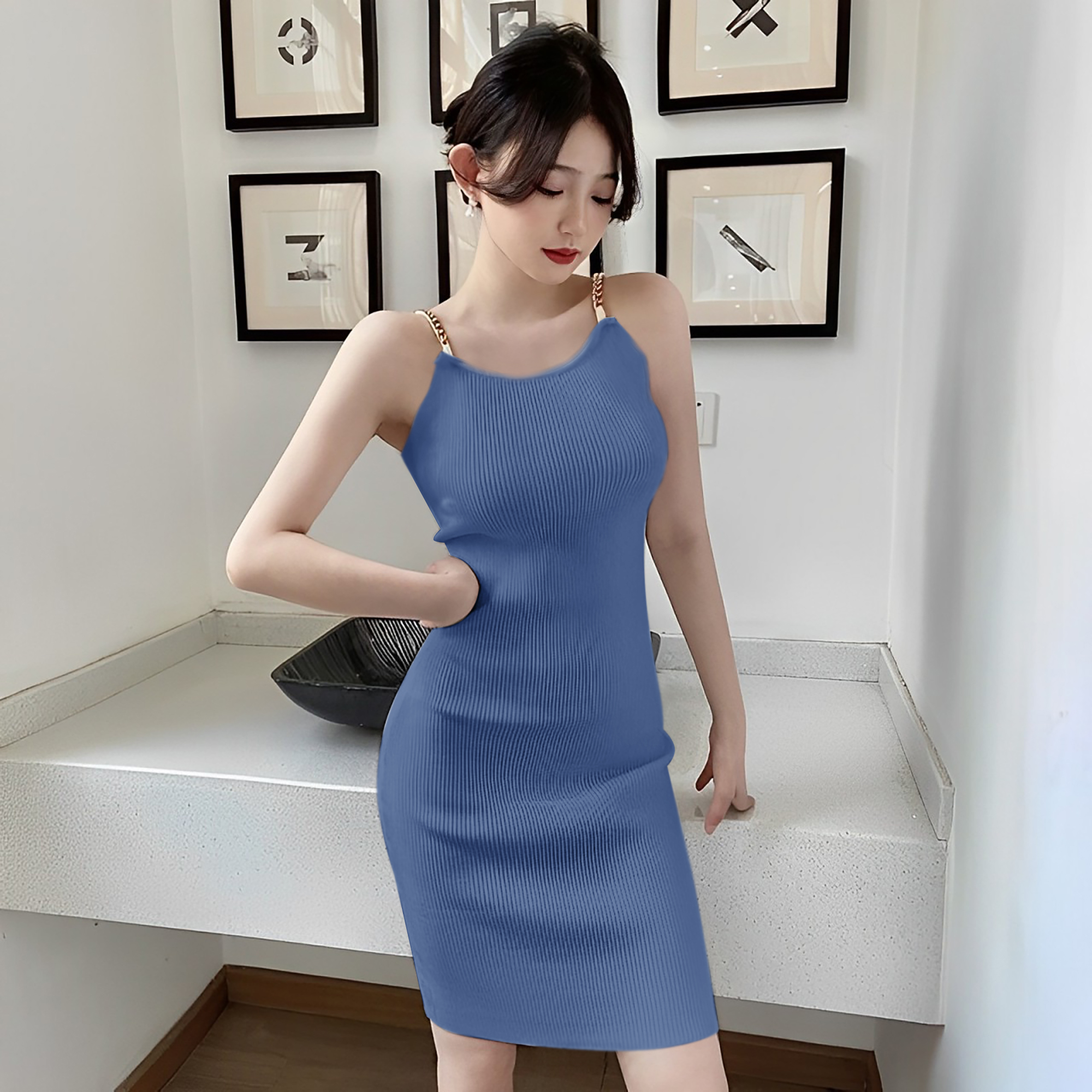 princess polly baby blue dress Deep V-Neck Ruched Waist Tie Backless Bodycon Dress main image 1
