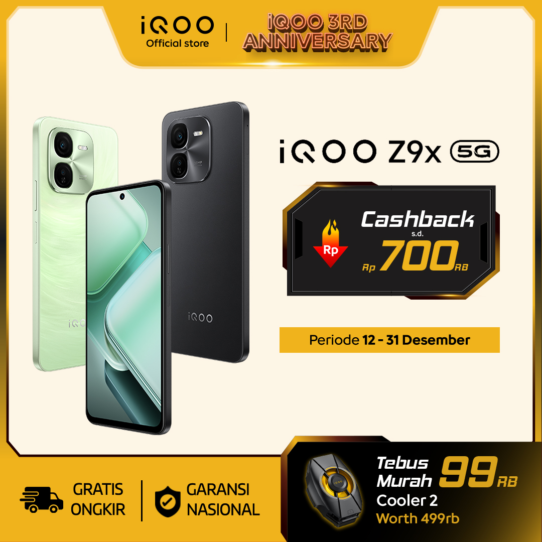 vivo iQOO Z9x Snapdragon 6 Gen 1 4nm (ANTUTU 570,456+), 6000 mAH, 1000 nits 120hz eye-care display, Dual Stereo Speaker Harga 2,479,000 rupiah*Gratis Ongkir