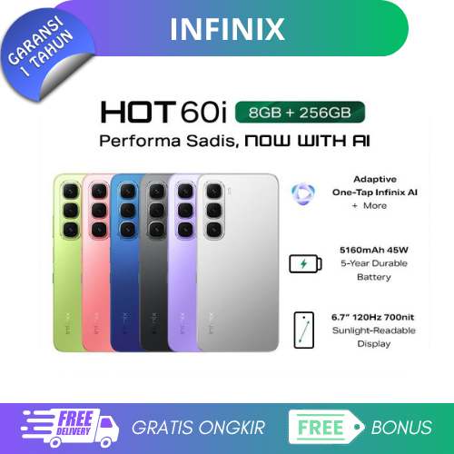 Infinix Hot 60I 8/256Gb - Mediatek Helio G81 Ultimate - Dual Sim Harga  1,400,000 rupiah*Gratis Ongkir