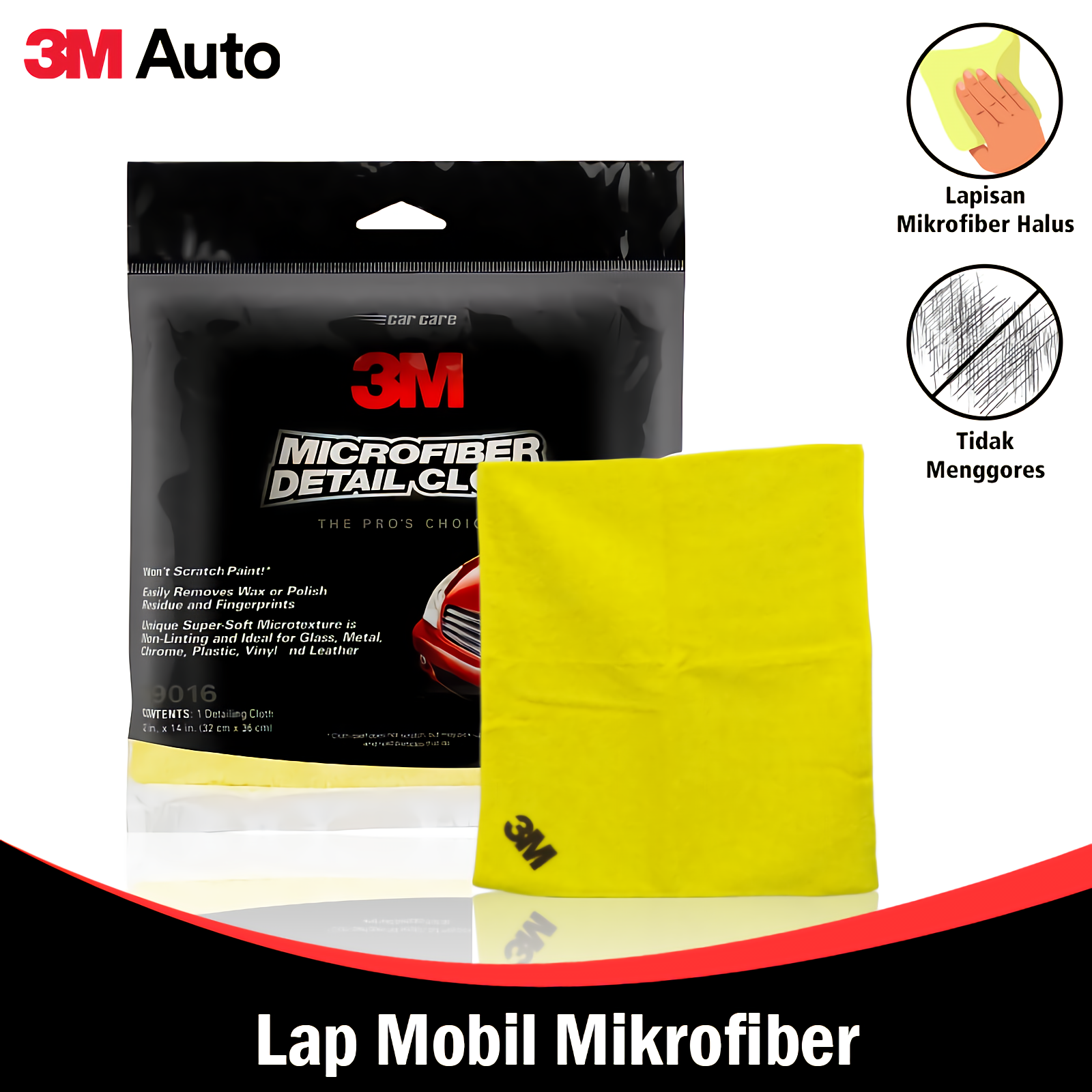 3M Auto Kain Lap Mobil 32 x 36 CM Microfiber Detailing Cloth 3M-39016 Harga 50,500 rupiah*Gratis Ongkir