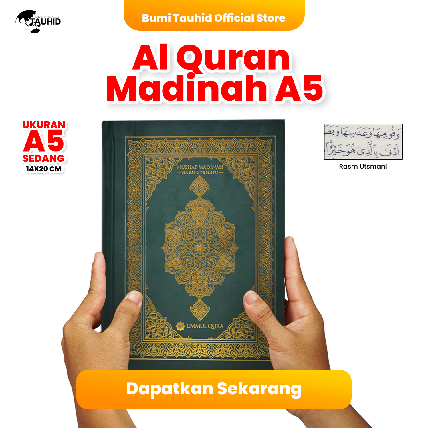 Original Madinah Al Quran, Size A5 | Rasm Ustmani Premium Qpp Paper | The Koran Without Translation