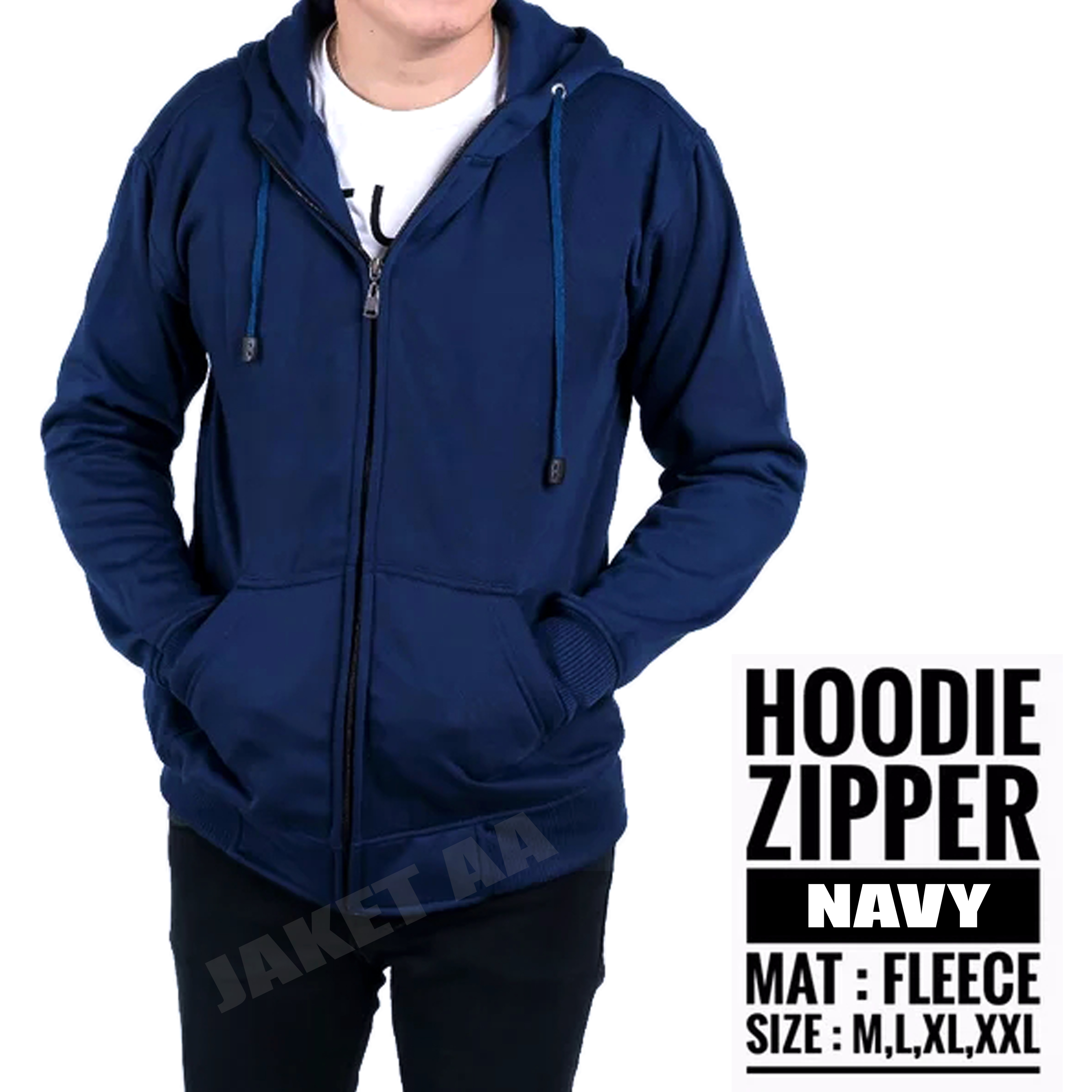 JAKET POLOS HOODIE ZIPPER SWEATER POLOS PRIA WANITA UNISEX NAVY